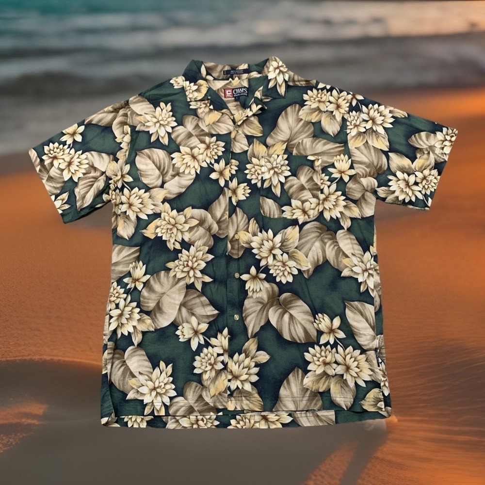 Vintage Ralph Lauren Chaps Shirt Mens L Floral Hawaiian Short Sleeve Button Camp
